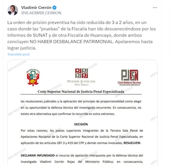 Pronunciamiento de Vladimir Cerrón