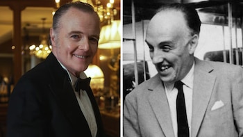Luis Machín como Carlos A. Petit, el empresario teatral, guionista y director al que la serie señala como la persona que descubrió a Moria y la llevó al teatro
