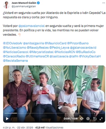 Juan Manuel Galán respaldó a Paloma Valencia y rechazó la polarización en la segunda vuelta - crédito @juanmanuelgalan/X