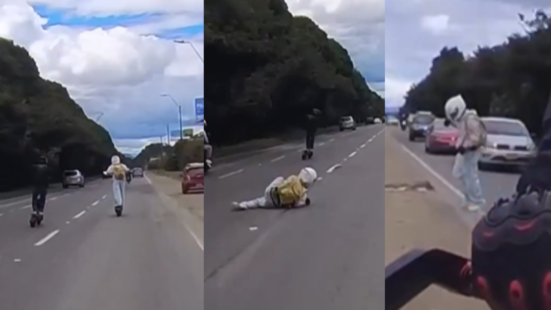 Las imágenes difundidas en redes sociales registraron el momento en que una joven perdió el equilibrio en medio de la circulación vehicular - crédito captura pantalla @ABarriosBernal/X