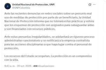 La UNP se pronunció la misma mañana del martes tras la circulación del video en redes sociales - crédito @UNPColombia/X