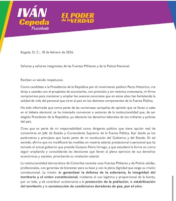 Iván Cepeda envió una carta