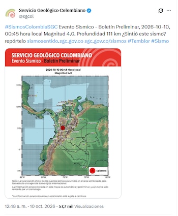 El sismo más intenso se registró en en Filadelfia, Caldas - crédito @sgcol/X