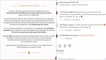 Tras dejar Miss Grand Perú, Jessica Newton reveló que se comunicó con Luciana Fuster para saludarla por su nuevo cargo