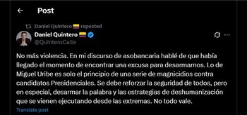 Daniel Quintero pidió que no