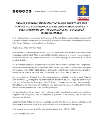 Comunicado Fiscalía General de la