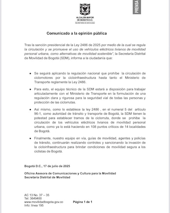 La Secretaría de Movilidad anunció