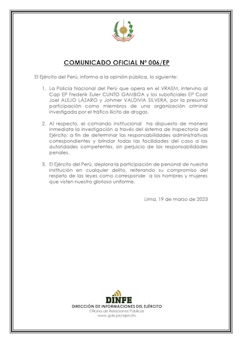 Ejército del Perú se pronuncia