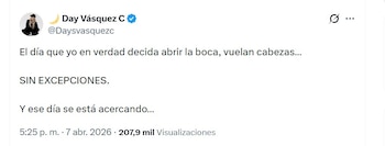 La barranquillera Day Vásquez lanzó un mensaje que ha generado inquietud en el proceso judicial que involucra a Nicolás Petro - crédito @Daysvasquezc/X