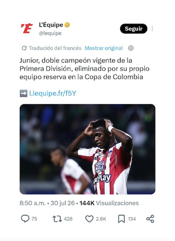 Eliminación del Junior en Copa BetPlay fue noticia internacional