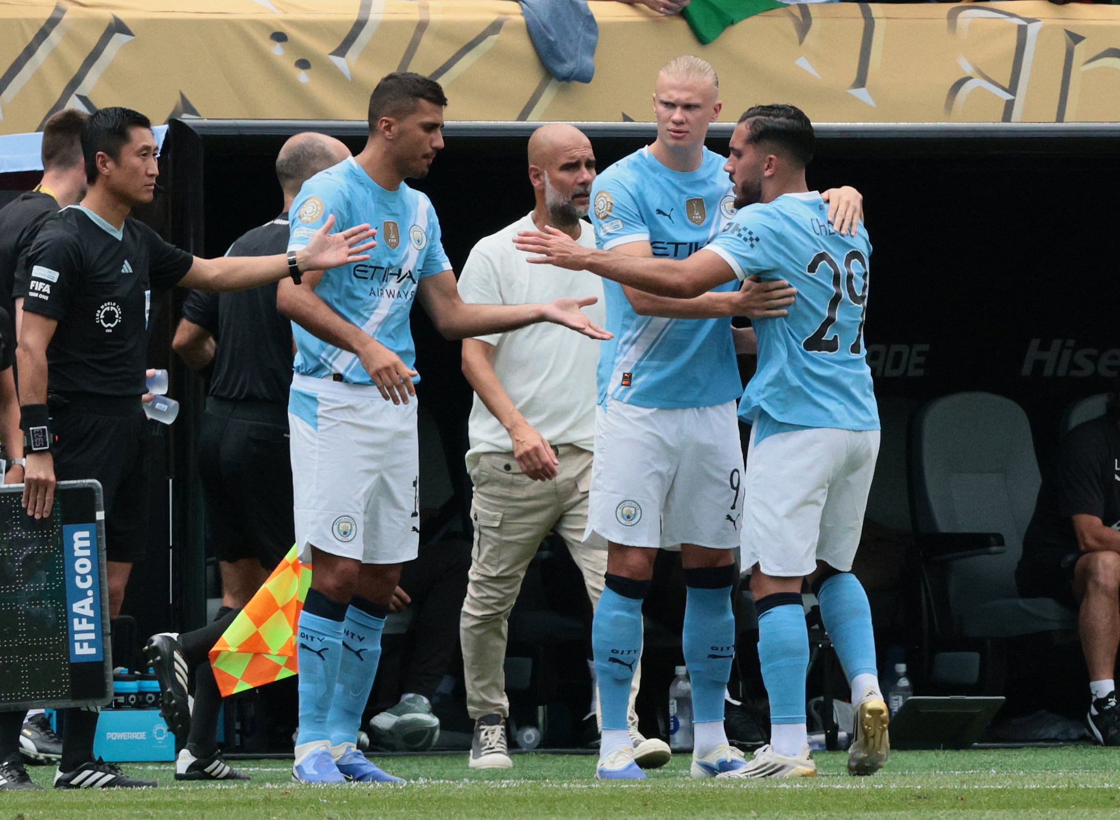 Pep Guardiola tiene varias figuras en Manchester City como Rodri, Erling Haaland y Rayan Cherki. - créditos: IMAGN IMAGES via Reuters/Caean Couto