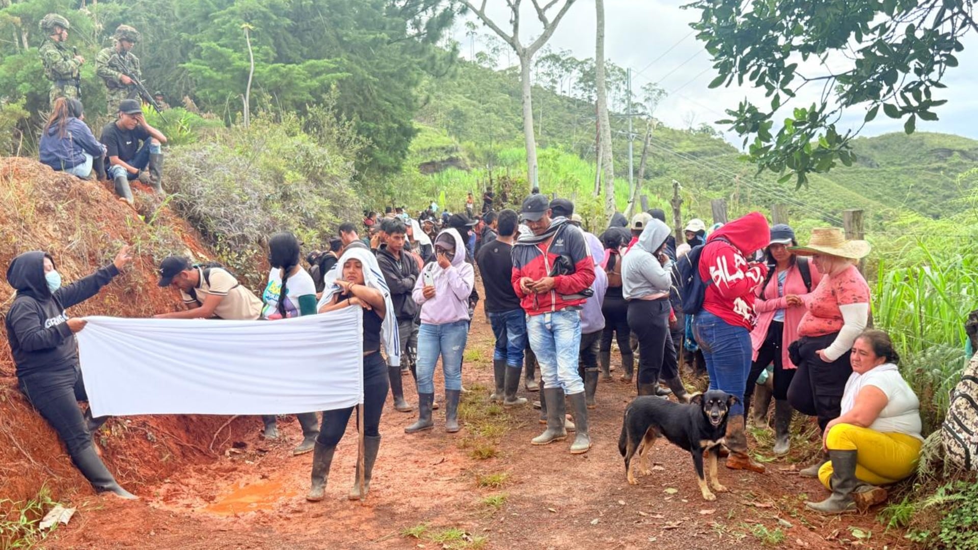 Habitantes de zonas rurales de Jamundí salieron a las vías para exigir la salida del Ejército Nacional en medio de asonadas presionadas por las disidencias de las Farc - crédito X