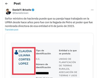Daniel Briceño le respondió al ministro de Hacienda Ricardo Bonilla - crédito @Danielbricen