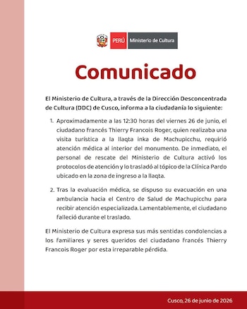Comunicado del Mincul.