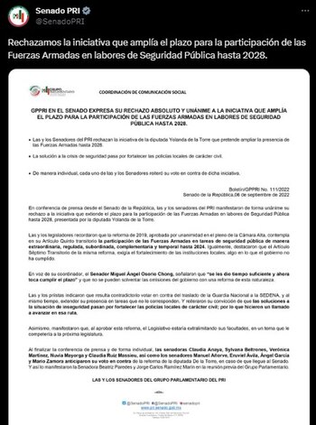 Senadores del PRI rechazaron iniciativa