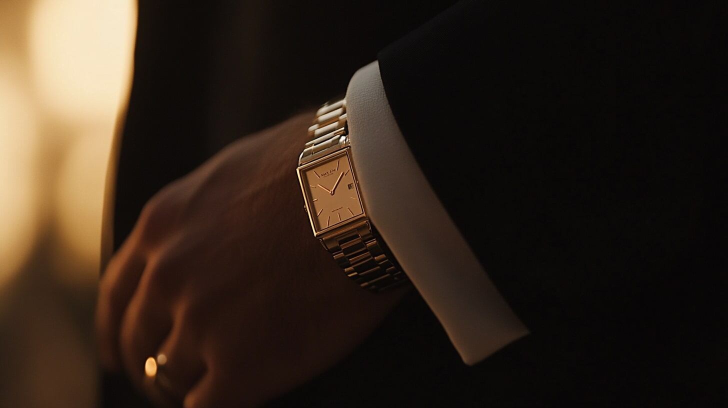 El hombre de elegancia impecable en su boda, luciendo un traje negro con un sofisticado reloj de compromiso. - (Imagen Ilustrativa Infobae)