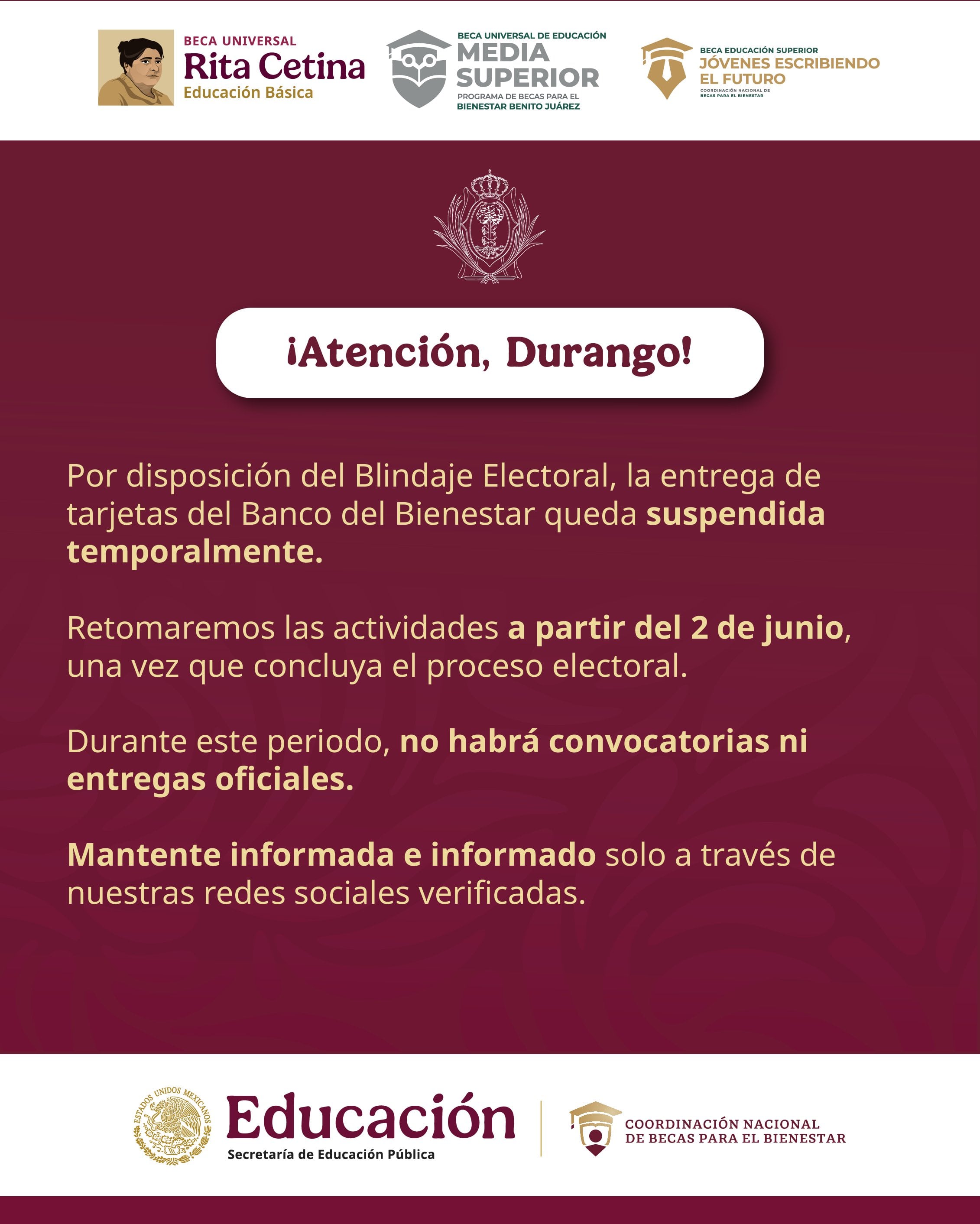 Padres y tutores se preguntan si habrá nuevo pago de la Beca Rita Cetina en mayo, luego del depósito doble entregado en abril; autoridades confirman que el siguiente depósito será hasta junio de 2025.