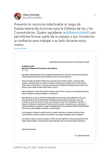 El mensaje de Liliana Schwindt