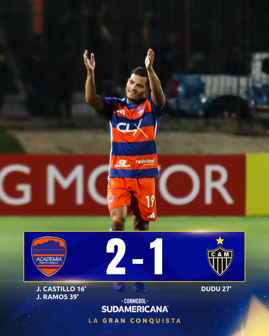 Puerto Cabello venceu o Atlético Mineiro por 2 a 1. Crédito: Conmebol