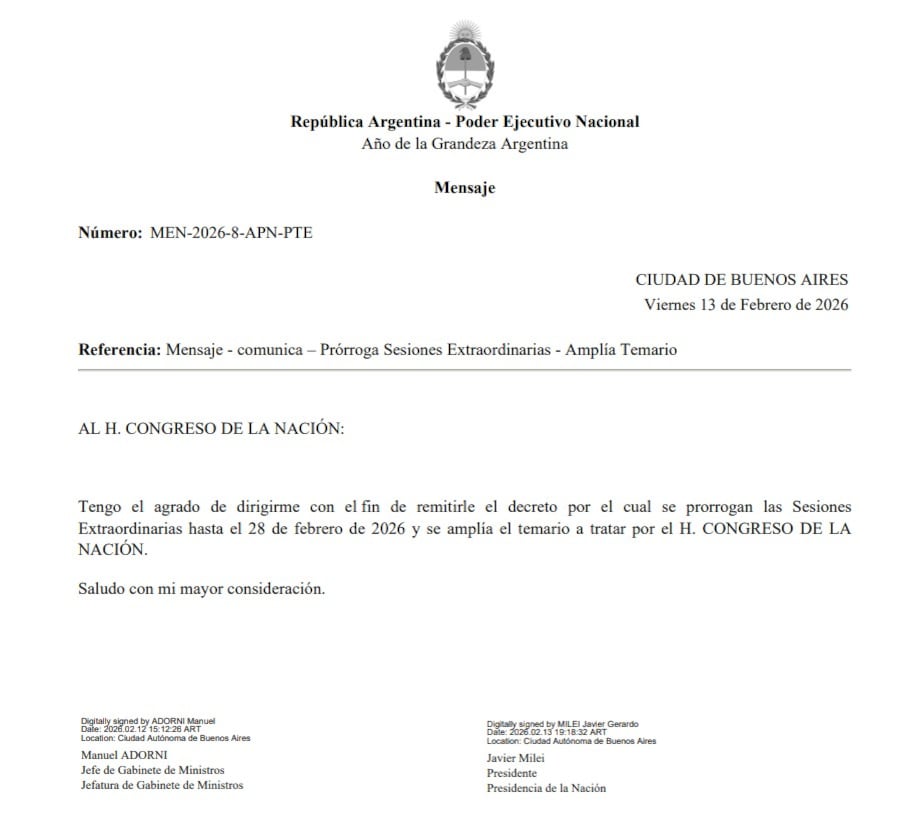 La extensión de las sesiones extraordinarias al 28 de febrero