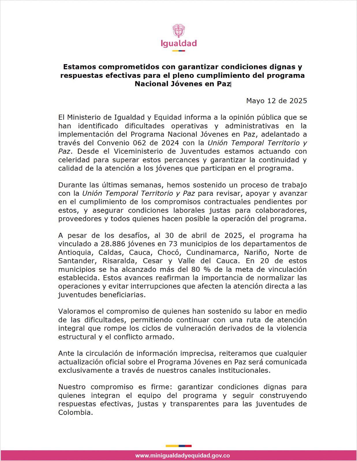 El Ministerio de Igualdad enfrenta complicaciones operativas para asegurar la continuidad del programa - crédito Ministerio de Igualdad