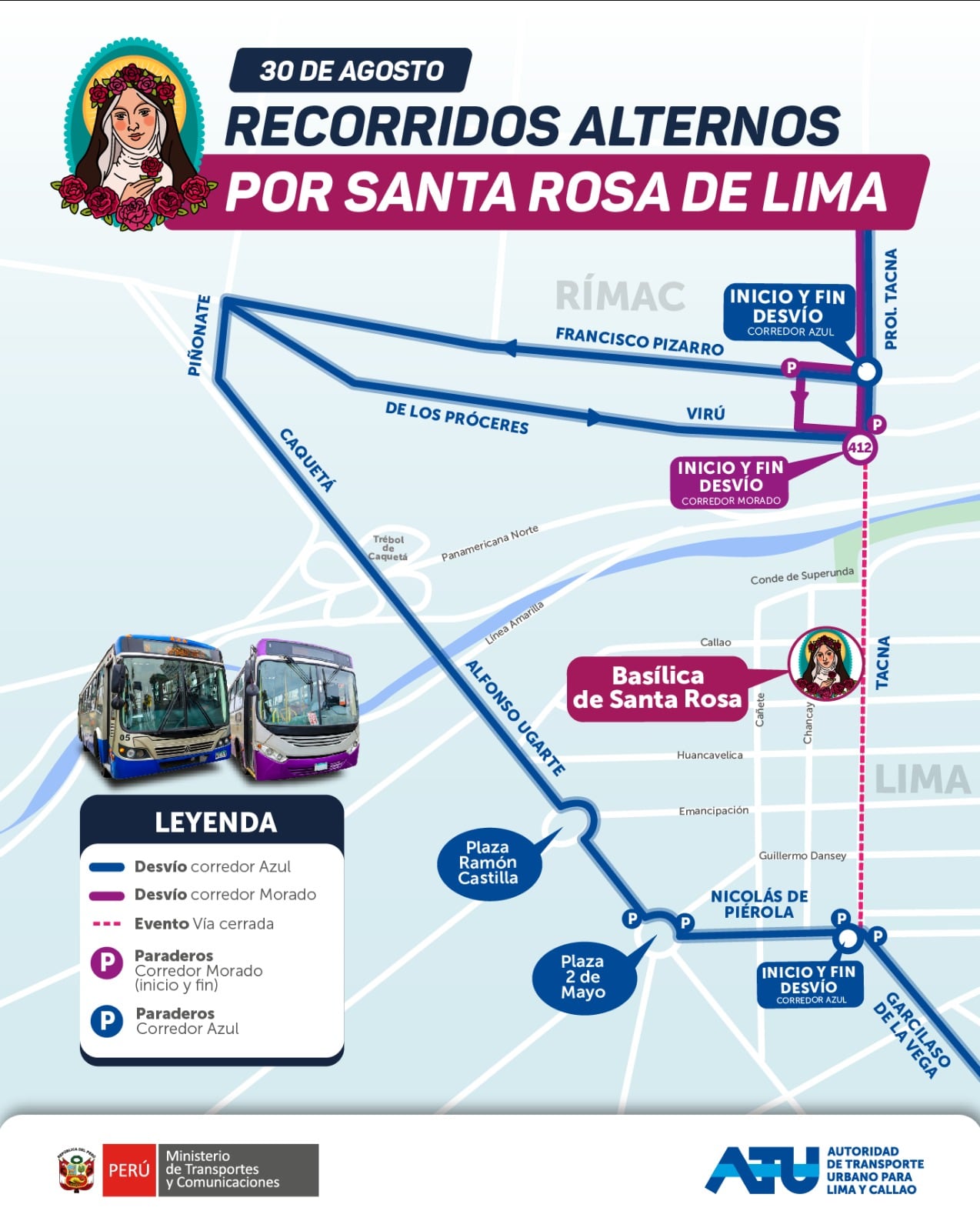 Rutas alternas por Santa Rosa de Lima. (ATU)