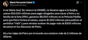 María Fernanda Cabal - crédito @MariaFdaCabal/X