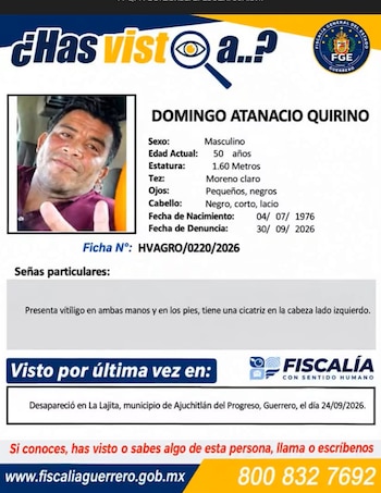 Domingo Atanacio Quirino, el único campesino secuestrado en Ajuchitlán que sigue desaparecido. (FGE Guerrero)