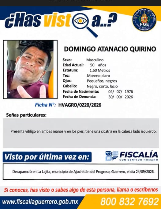 Domingo Atanacio Quirino, el único campesino secuestrado en Ajuchitlán que sigue desaparecido. (FGE Guerrero)