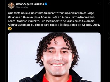 Reacción de César Augusto Londoño, periodista de Caracol Radio, por la muerte de Jorge Bolaño - crédito @cesaralo/X