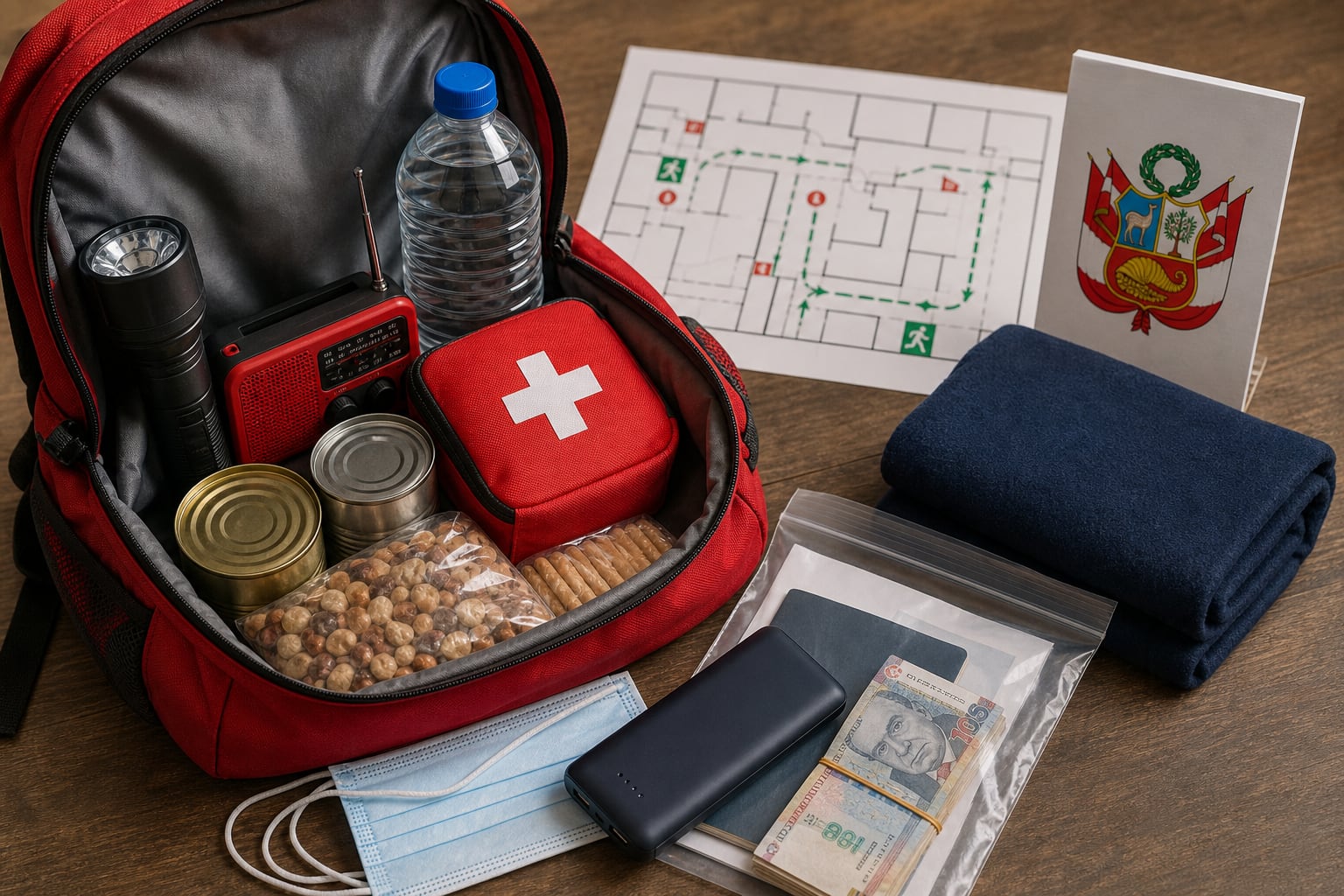 Una mochila de emergencia con suministros básicos reúne los elementos recomendados por las autoridades ante desastres naturales en Perú. (Imagen Ilustrativa Infobae)