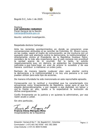 Carta de Francia Márquez a