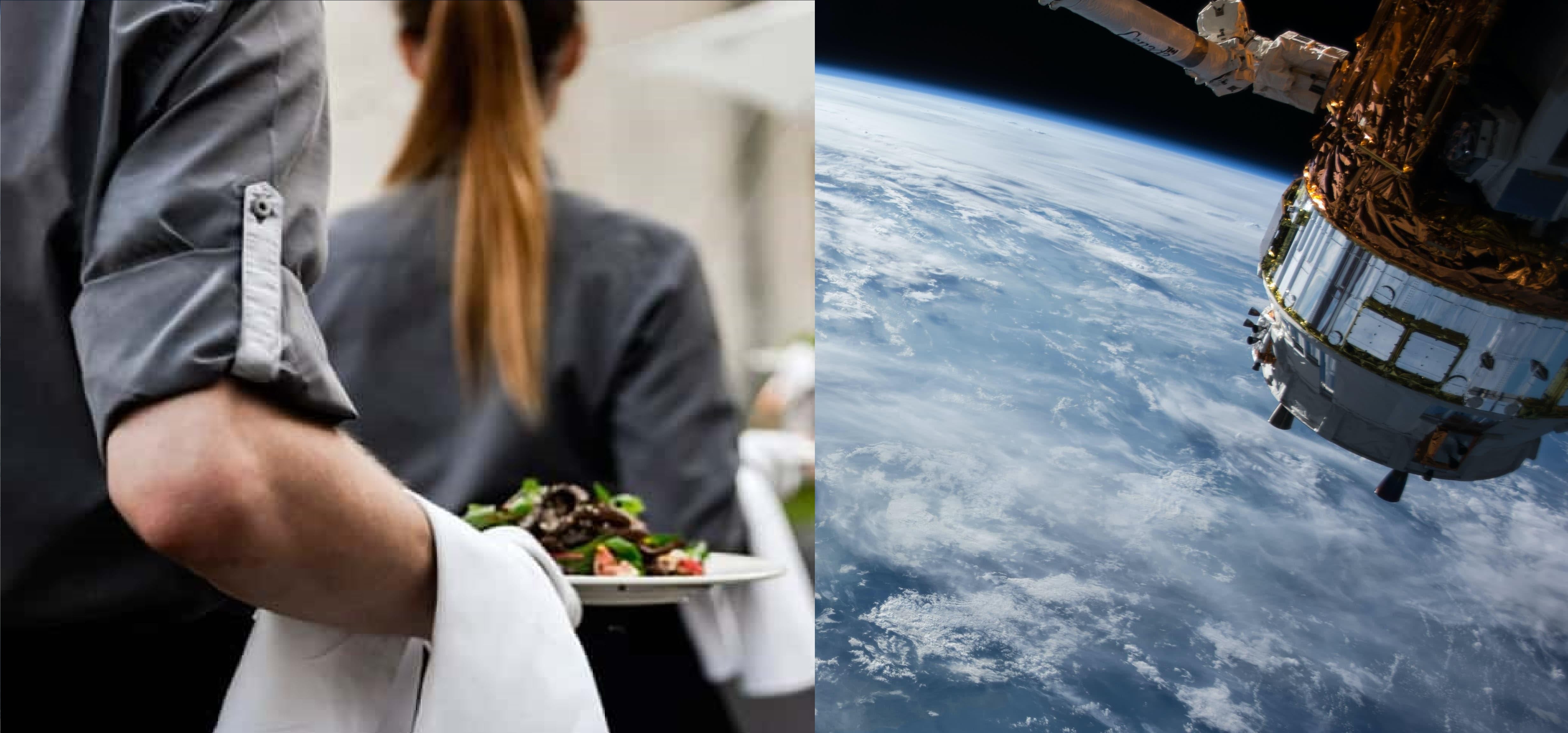 Fotomontaje de un servicio de catering con una imagen de un satélite