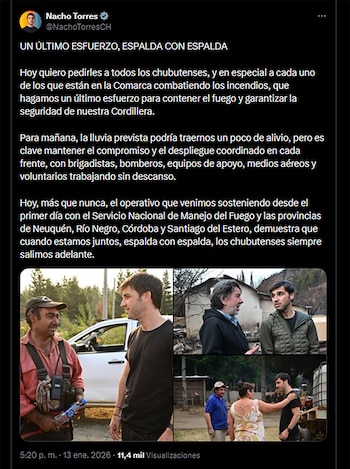 El posteo del gobernador Torres