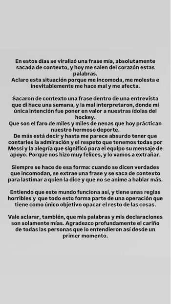 El descargo de Vicky Granatto tras sus dichos sobre Messi por el Mundial de Las Leonas