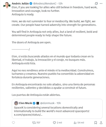 Andrés Julian Rendón sostuvo que el departamento es una tierra de personas resilientes, valientes, que pueden contribuir a la innovación a nivel mundial @AndresJRendonC/X