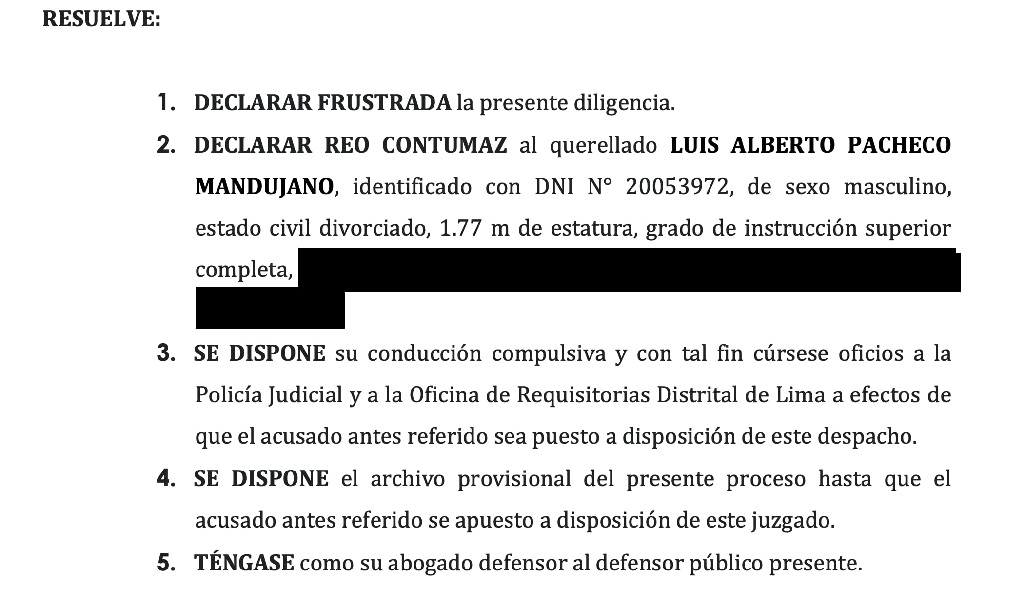 PJ ordena la captura de Luis Pacheco Mandujano.