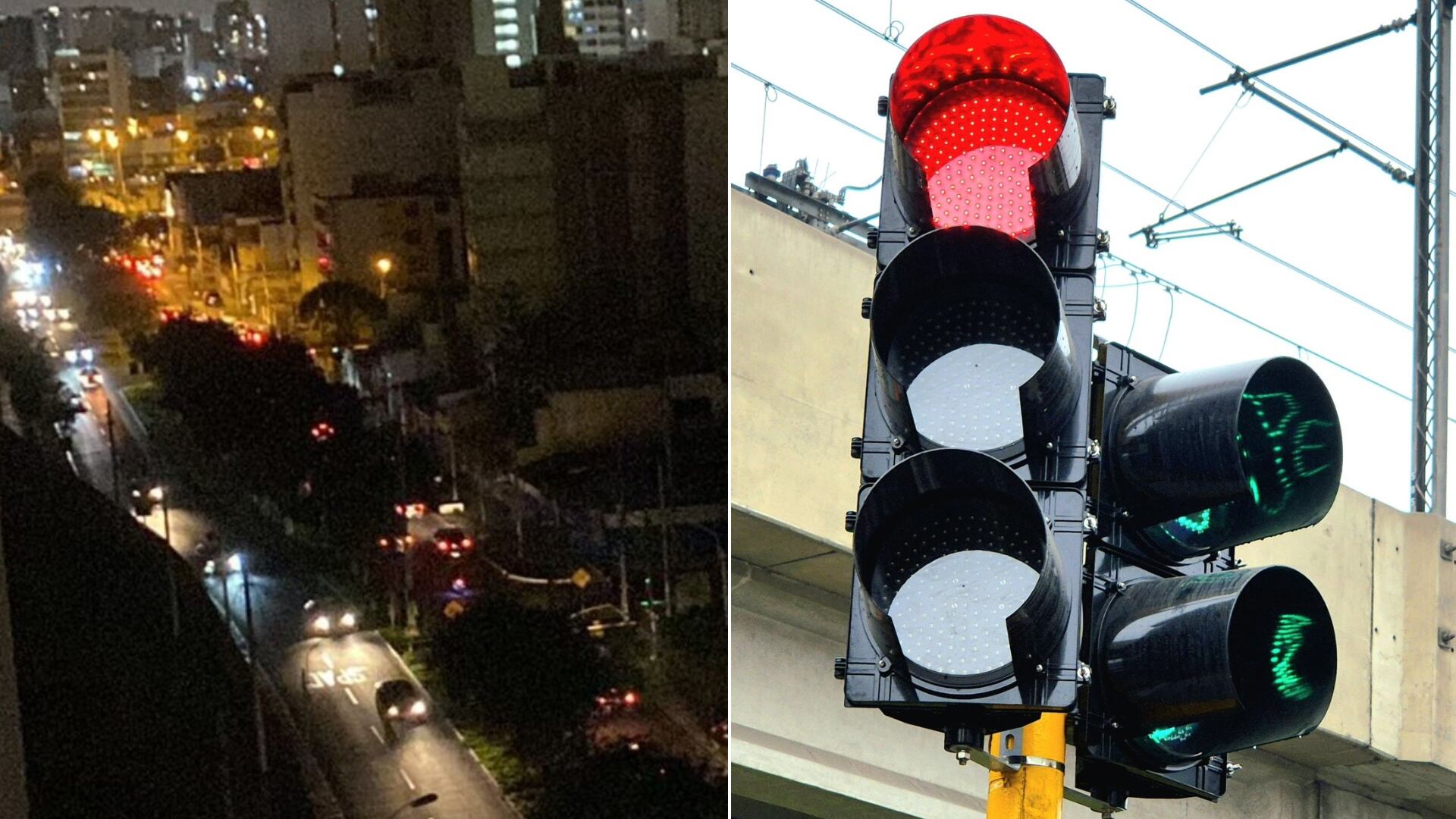 Semáforo fuera de servicio en una de las avenidas afectadas por el corte de luz en Lima. Foto: Composición Infobae Perú