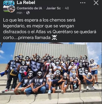 Una publicación atribuida a un grupo ligado a La Rebel difundió una amenaza contra la afición de Cruz Azul previo al partido en Ciudad Universitaria. (Facebook)