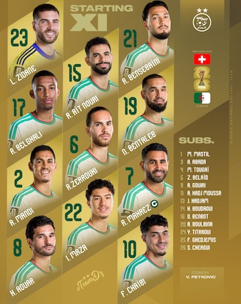 Este es el once inicial de Argelia para enfrentar a Suiza - crédito @algeria_fc/Instagram
