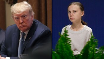 Donald Trump, presidente de Estados Unidos, y la activista sueca Greta Thunberg (AFP)