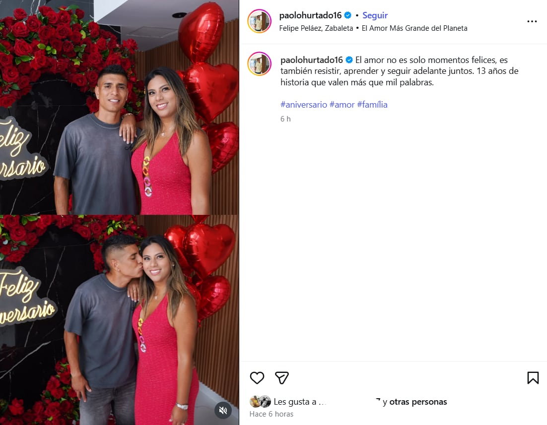 El mensaje de Paolo Hurtado en redes sociales incluyó la romántica celebración con rosas, globos y una emotiva sesión de fotos familiar.