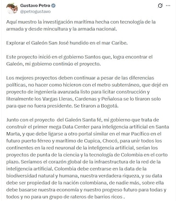 Gustavo Petro, presidente de Colombia, dijo que los mejores proyectos deben continuar a pesar de las diferencias políticas - crédito @PetroGustavo/X