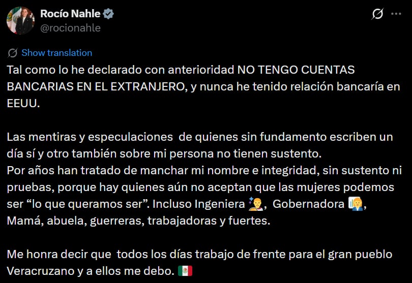 Comunicado de Rocío Nahle.