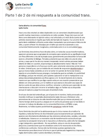 Carta publicada en las redes