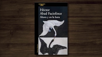 Portada del libro "Ahora y en la hora" con título y autor. Muestra un cisne blanco en la mitad superior y uno negro en la inferior, ambos enfrentados