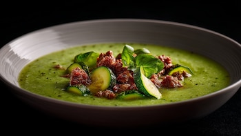 Crema de calabaza, elote y