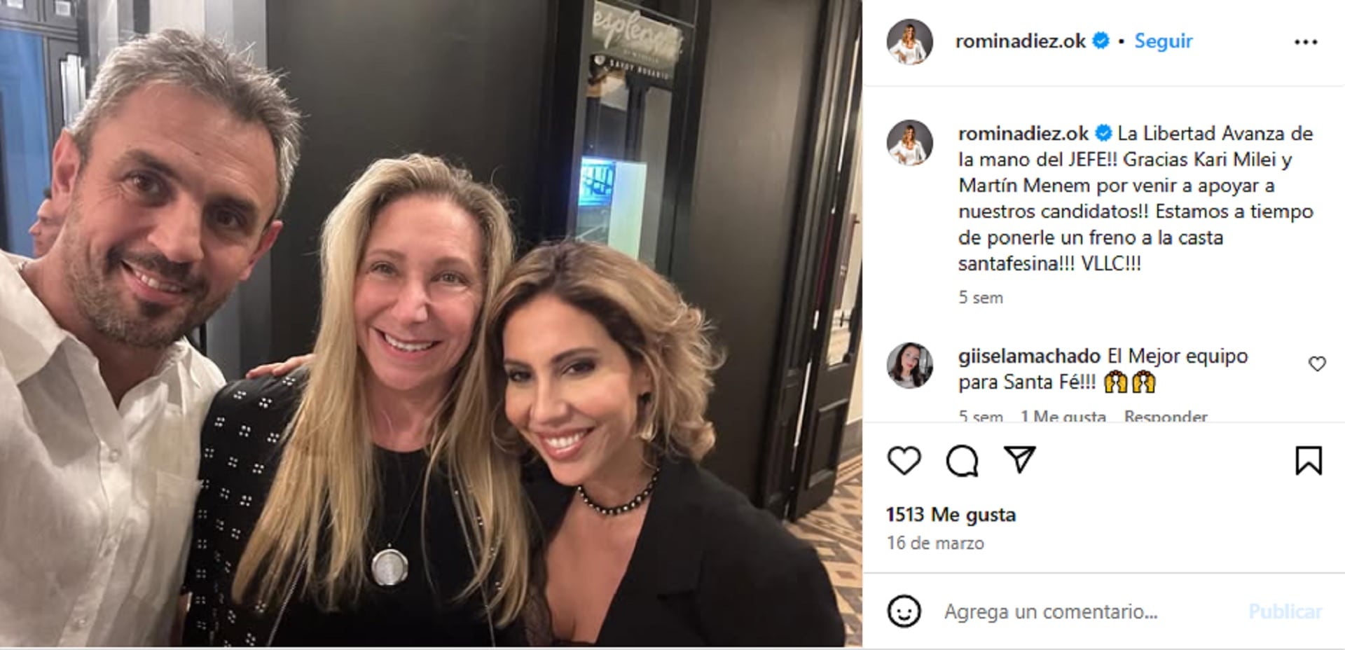 Martín Menem, Karina Milei y Romina Diez en Santa Fe