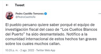 Tuit de Pedro Castillo