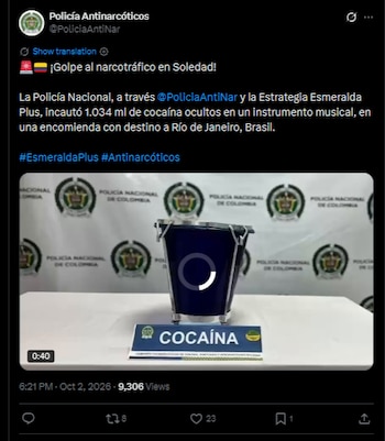 La droga tenía como destino Río de Janeiro, Brasil, proveniente de Soledad-crédito @PoliciaAntiNar/X